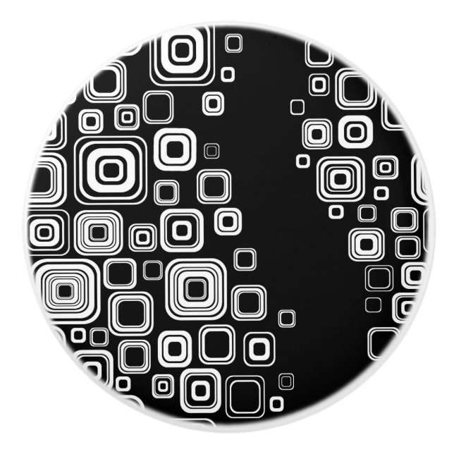 Retro Schwarzweiss-Quadrate Keramikknauf (Vorderseite)