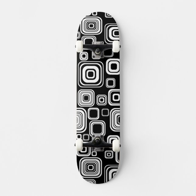 Retro Schwarzweiss-Quadrate Skateboard (Vorderseite)
