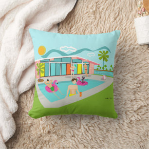 Retro-Schwulen-Pink-Flamingo-Poolparty Kissen