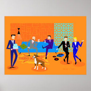 Retro-Schwulenparty-Plakat (mit Hund) Poster