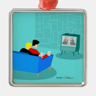 Retro schwules Paar beim Fernsehen Keramik-Ornamen Ornament Aus Metall