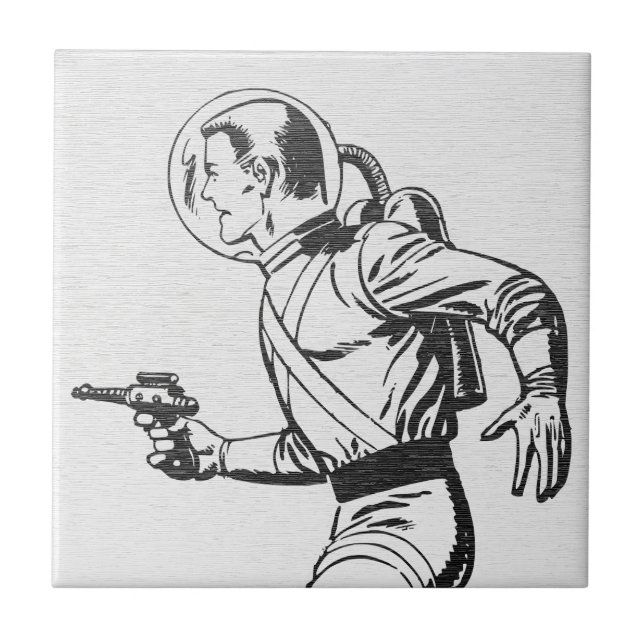 Retro-Sci-Fi-Astronaut Fliese (Vorderseite)