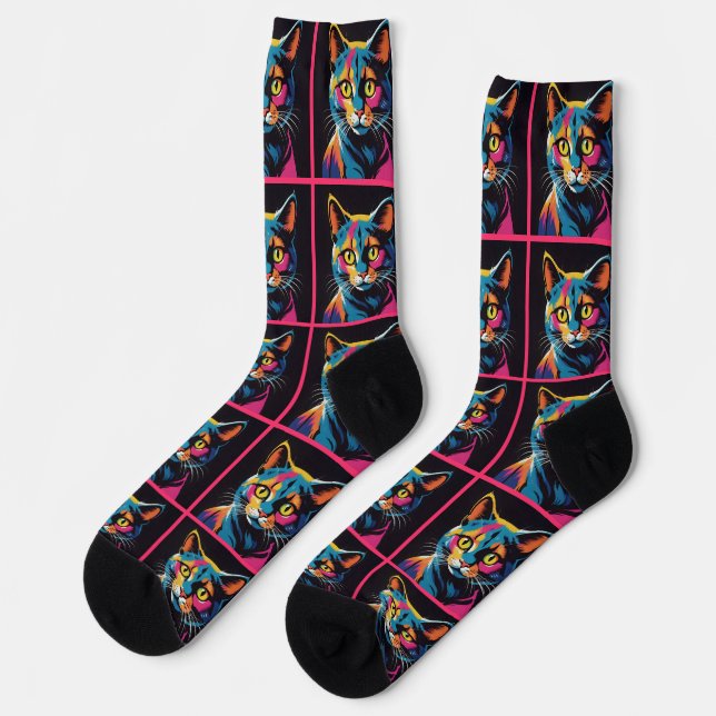 Retro Sci Fi Cartoon Cat Socken (Linkes Detail)