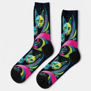 Retro Sci Fi Cartoon Cats Socken