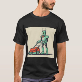 Retro Sci Fi Cartoon Robot and Lawnmower T-Shirt