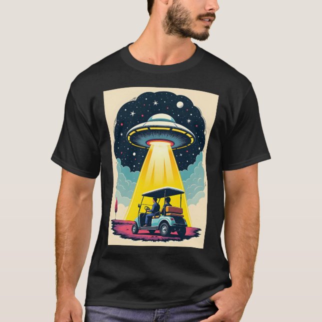 Retro Sci Fi Cartoon Rocket Ship and Golf Cart T-Shirt (Vorderseite)