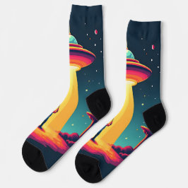 Retro Sci Fi Cartoon Rocket Ship and Golfer Socken