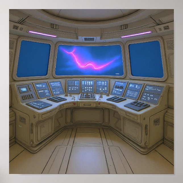 Retro Sci-Fi Cockpit: Pilot's Uplink Console Art Poster (Vorne)