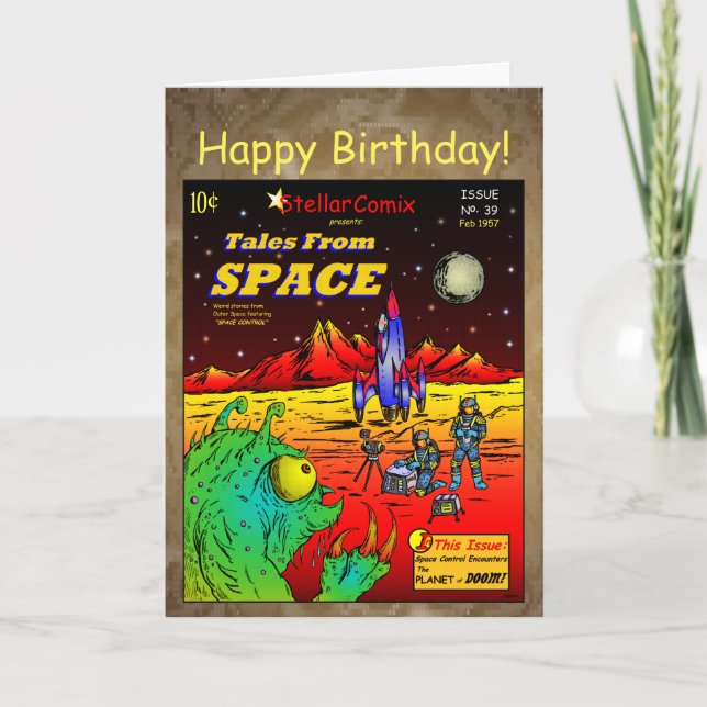 Retro Sci-Fi Comic Book Birthday Karte (Vorderseite)