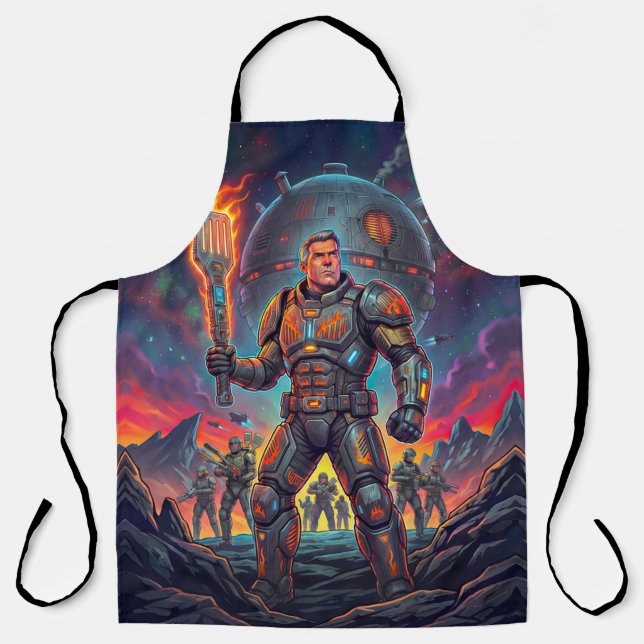 Retro-Sci-Fi-Comic Galaktischer Grillmeister Lusti Schürze (Vorderseite)