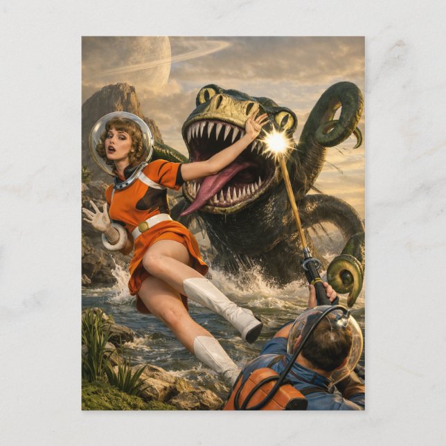 Retro Sci-Fi Fantasy Space Monster Art Postkarte (Vorderseite)