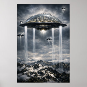Retro-Sci-Fi-Fantasy-Städte der Zukunft Kunst Poster