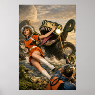 Retro-Sci-Fi-Fantasy-Weltraum-Monster-Kunst Poster