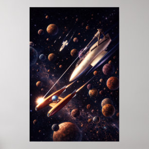 Retro-Sci-Fi-Fantasy-Weltraum-Schlacht-Kunst Poster