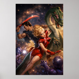 Retro-Sci-Fi-Fantasy-Weltraumkunst Poster