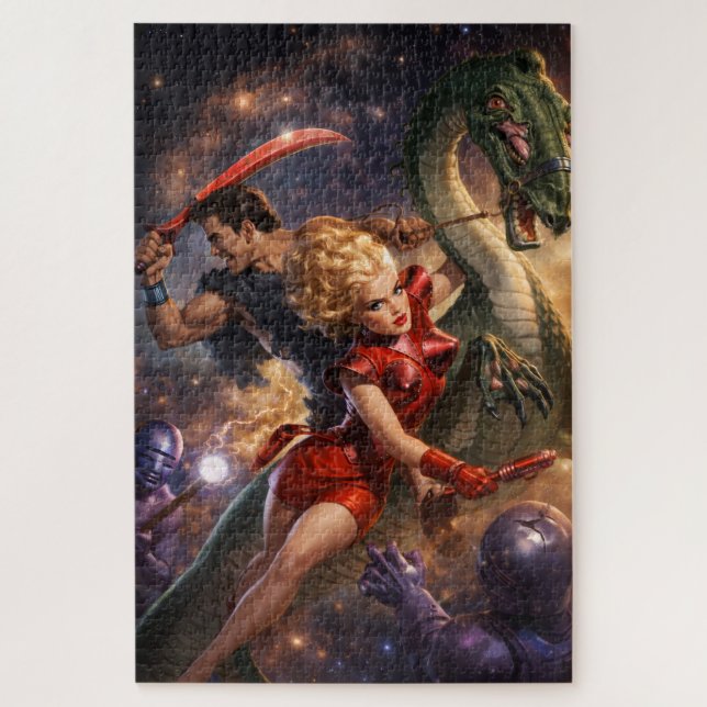 Retro-Sci-Fi-Fantasy-Weltraumkunst Puzzle (Vertikal)