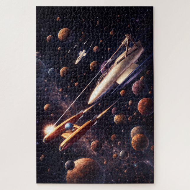 Retro-Sci-Fi-Fantasy-Weltraumschlacht-Kunst Puzzle (Vertikal)