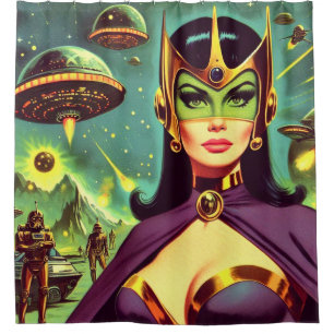 Retro Sci-Fi-Frau Duschvorhang