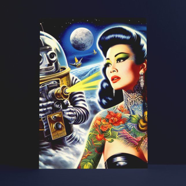 Retro Sci-fi-Frau Postkarte (Von Creator hochgeladen)