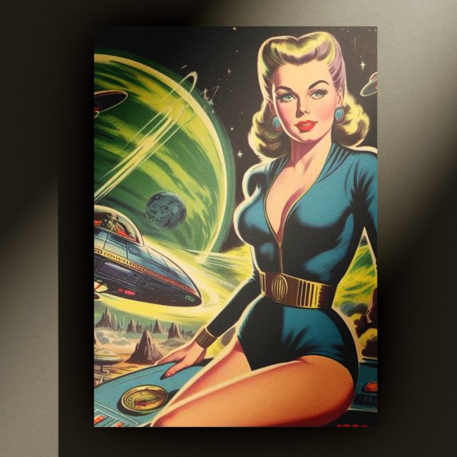 Retro Sci Fi Girl Postkarte (Von Creator hochgeladen)
