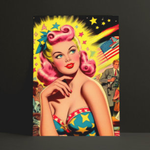 Retro Sci-fi Kitsch Girl Postkarte