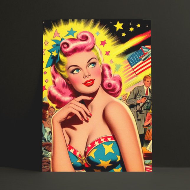 Retro Sci-fi Kitsch Girl Postkarte (Von Creator hochgeladen)