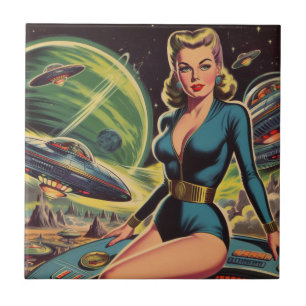 Retro-Sci-Fi-Mädchen Fliese