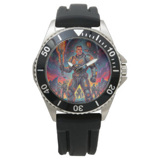 Retro-Sci-Fi-Pop-Art-Comic über Weltraumastronaute Armbanduhr