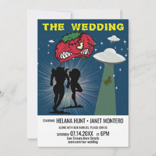 Retro Sci Fi Poster Lesbian Virtual Wedding Einladung