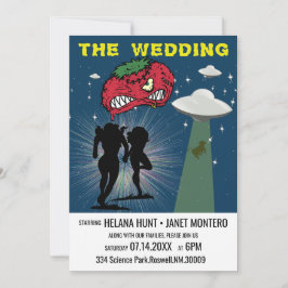 Retro Sci Fi Poster Lesbian Wedding Einladung