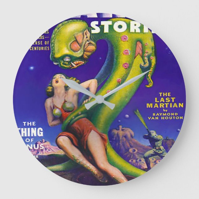 RETRO SCI FI PULP ILLUSTRATION DER 40er Jahre Große Wanduhr (Vorderseite)