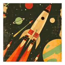Retro-Sci-Fi-Raketen-Weltraum-Illustrationsdesign