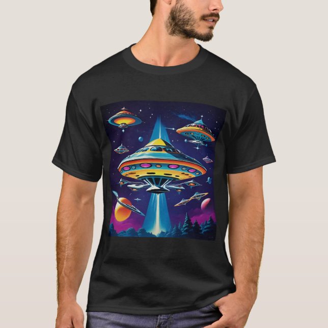 Retro-Sci-Fi-Raketenschiff T-Shirt (Vorderseite)