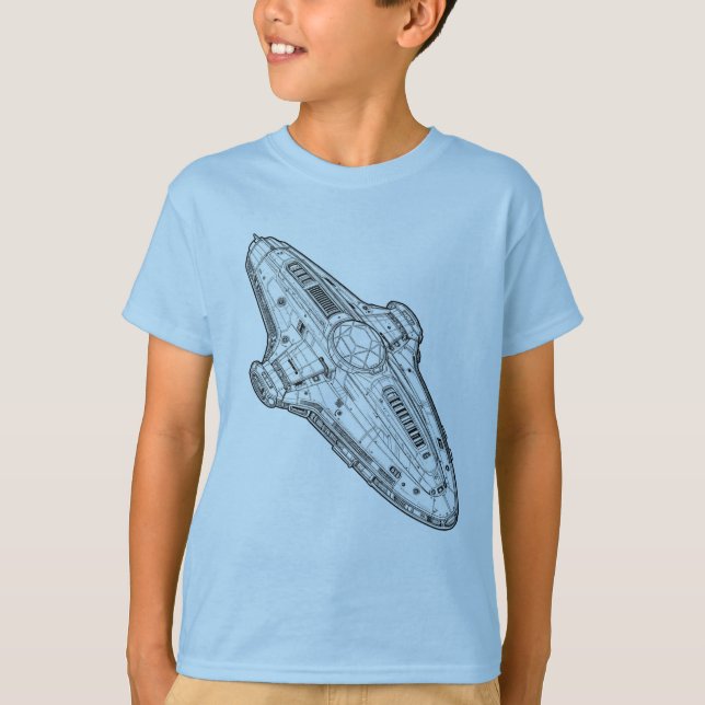 Retro-Sci-Fi-Raumschiff-Blueprint-Kunst T-Shirt (Vorderseite)
