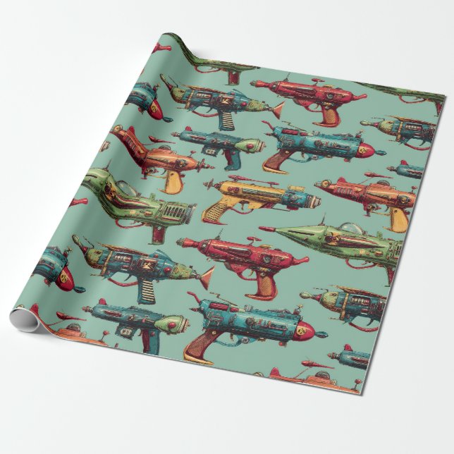 Retro-Sci-Fi-Strahlpistolen-Muster-Wrap-Papier Geschenkpapier (Ungerollt)