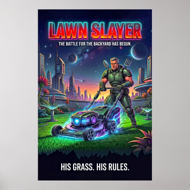 Retro-Sci-Fi-Taktischer-Rasenheld-Parodie Poster (Vorne)