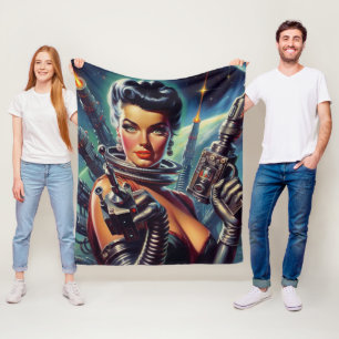 Retro Sci-Fi weibliche Malerei Fleecedecke