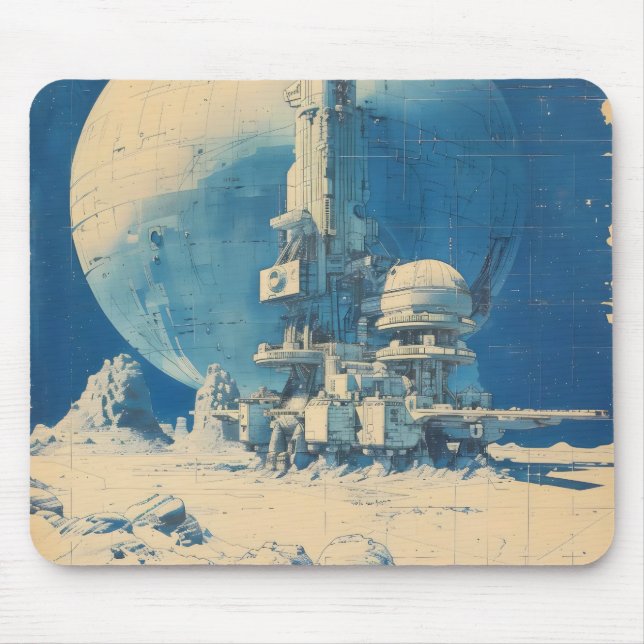 Retro-Sci-Fi-Weltraumbasis Mousepad (Vorne)