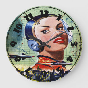 Retro Science Fiction Clock Große Wanduhr