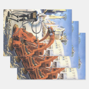 Retro Science-Fiction Futuristische Stadt Außerird Geschenkpapier Set