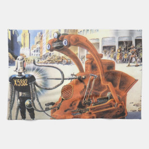 Retro-Science-Fiction Zukunftsstadt Außerirdische  Geschirrtuch