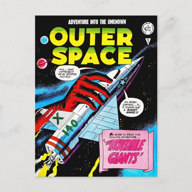 Retro SciFi Adventure Outer Space Comic Cover Postkarte (Vorderseite)