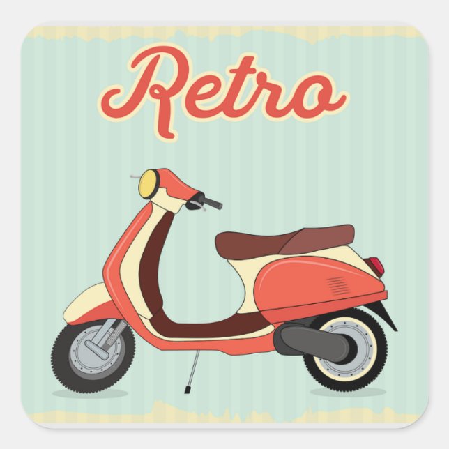 Retro Scooter Design Quadratischer Aufkleber (Vorderseite)
