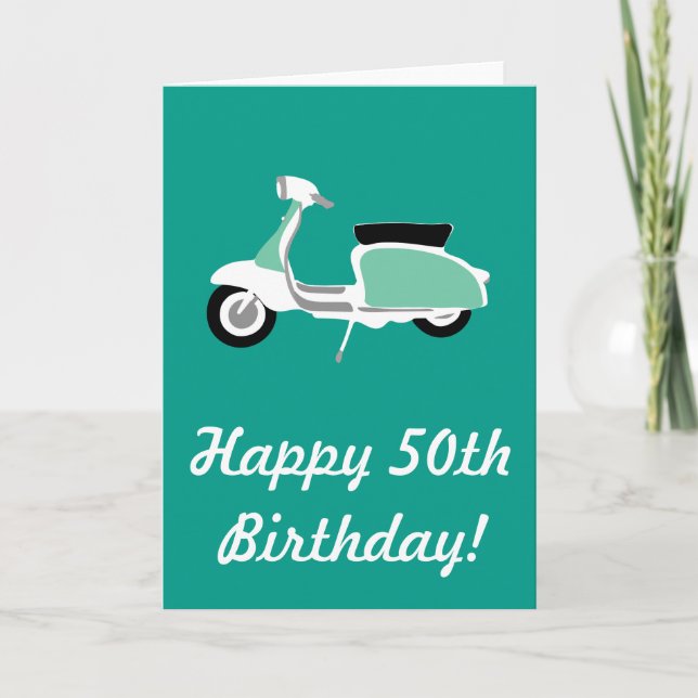 Retro Scooter Happy 50. Geburtstagskarte Karte (Vorderseite)