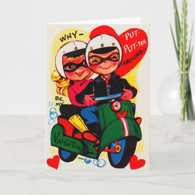 Retro Scooter Valentine's Day Card Feiertagskarte (Vorderseite)