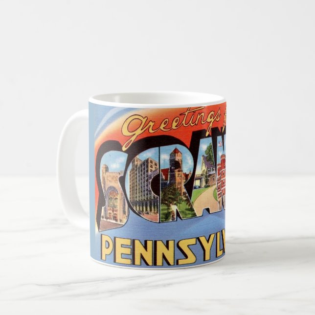Retro Scranton PA Grußveranstaltung Tasse (Vorderseite Links)
