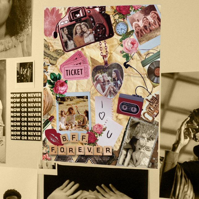 Retro Scrapbook Best Friends Forever Photo Collage Poster (Von Creator hochgeladen)