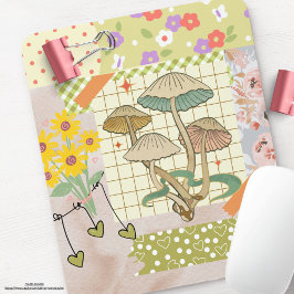 Retro Scrapbook Collage Artwork Blumengemälde Pilz Mousepad