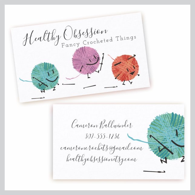 Retro scribble yarn crochet hooks business card visitenkarte (Von Creator hochgeladen)