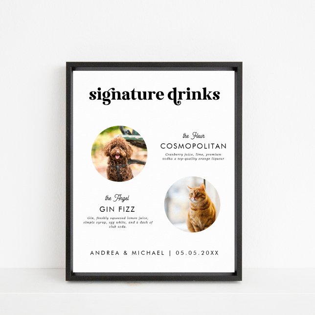 Retro Script 2 Haustiere Signature Drinks Hochzeit Poster (Von Creator hochgeladen)